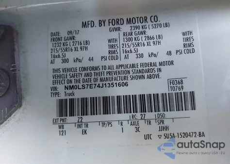 2018 Ford Transit Connect Xl z USA, uszkodzony, nr VIN NM0LS7E74J1351606